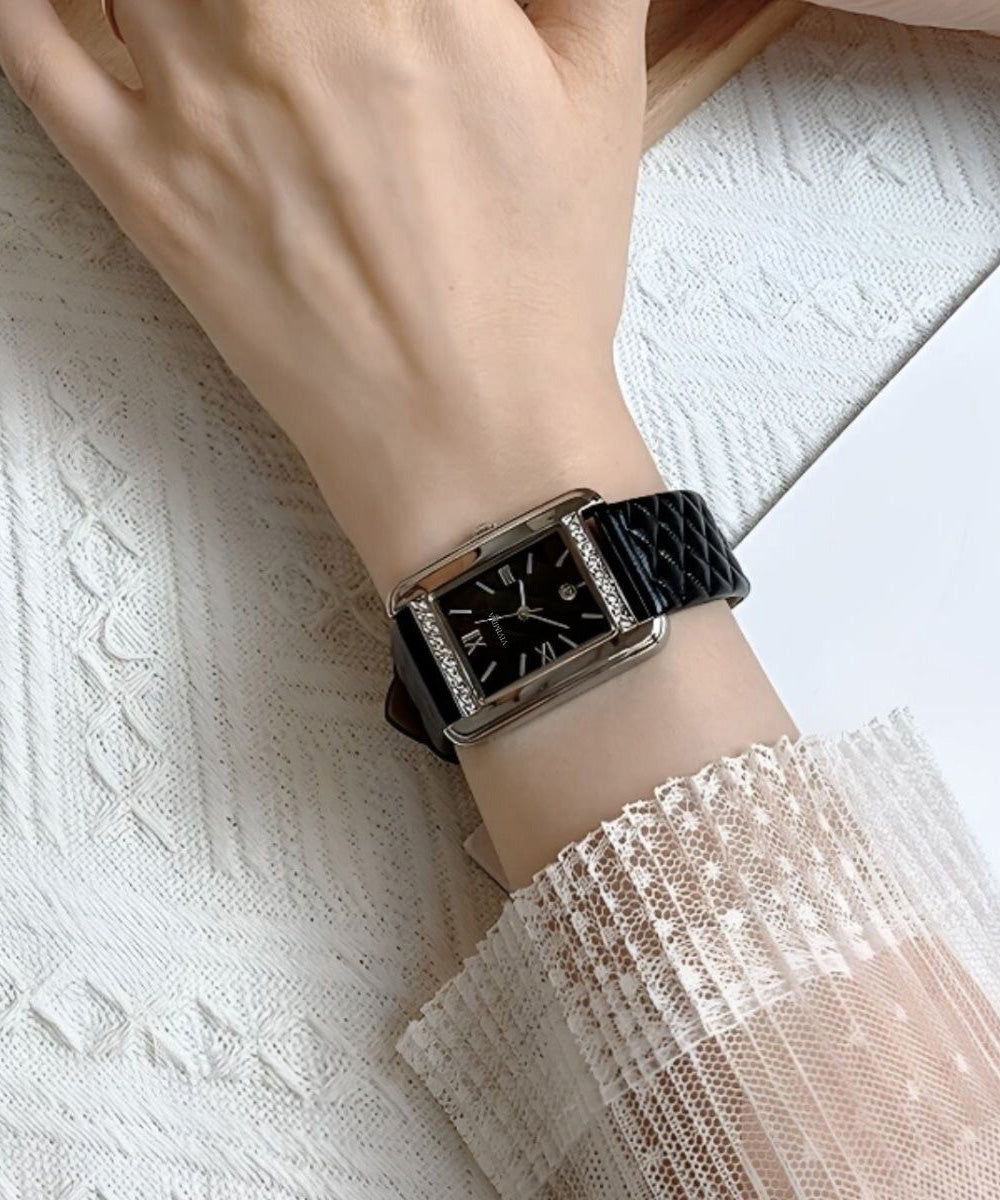 Modern White Leather Zircon Tempered Glass Waterproof Watch