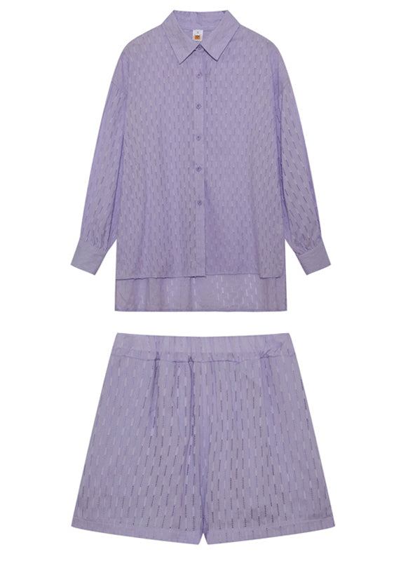 Modern White Oversized Jacquard Cotton Two Piece Set Outfits Summer