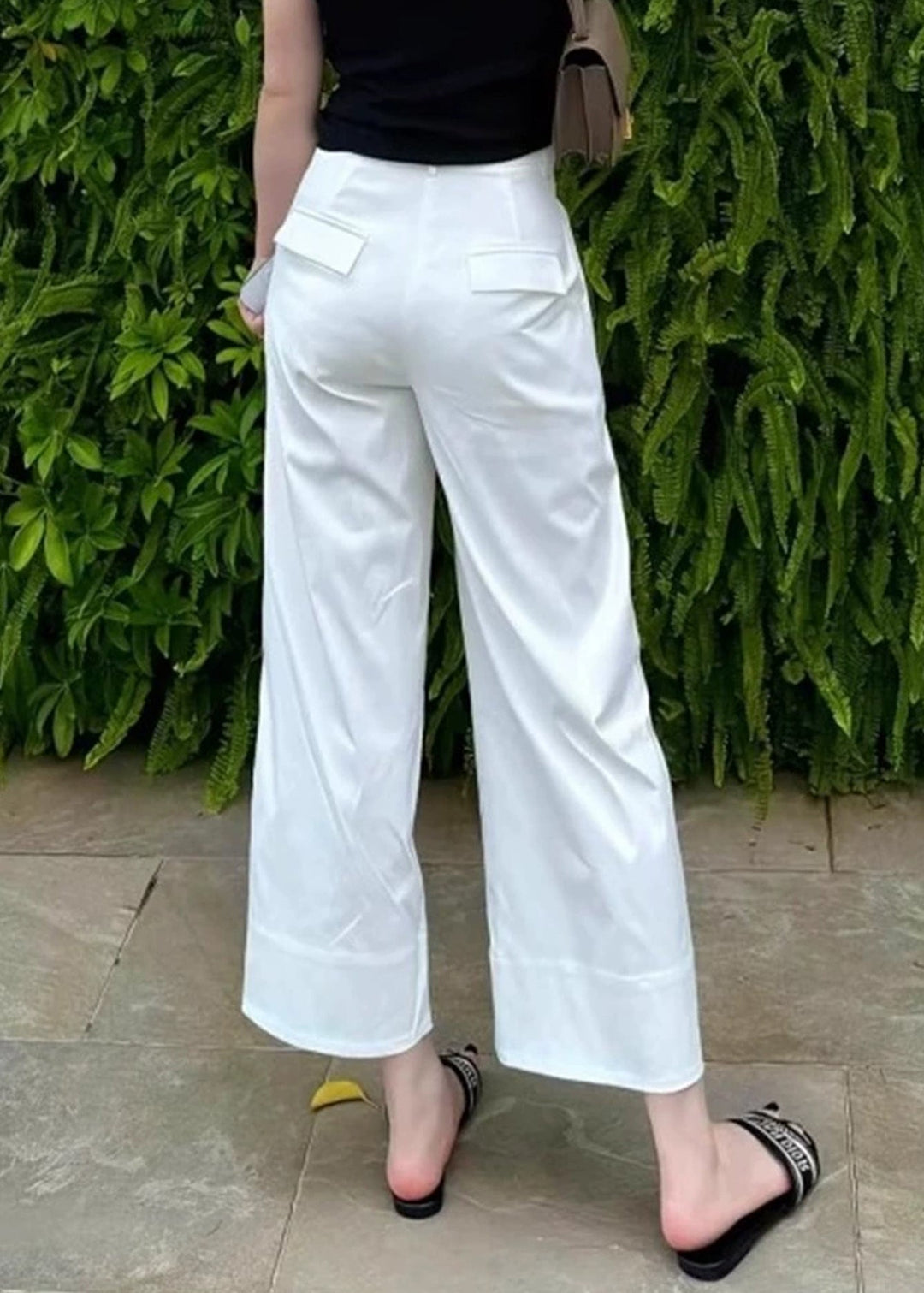 Modern White Pockets High Waist Cotton Crop Pants Summer