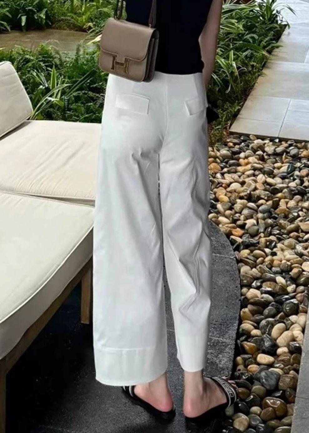 Modern White Pockets High Waist Cotton Crop Pants Summer