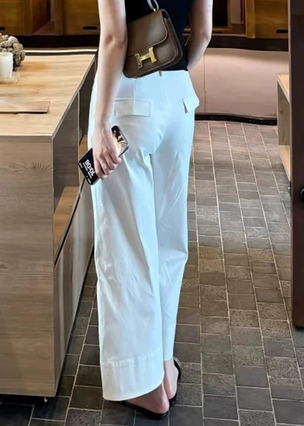 Modern White Pockets High Waist Cotton Crop Pants Summer