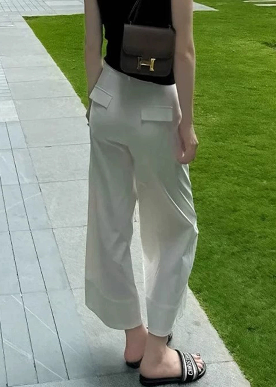 Modern White Pockets High Waist Cotton Crop Pants Summer