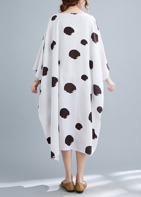 Modern White Print Long Dress Long Sleeve - Omychic