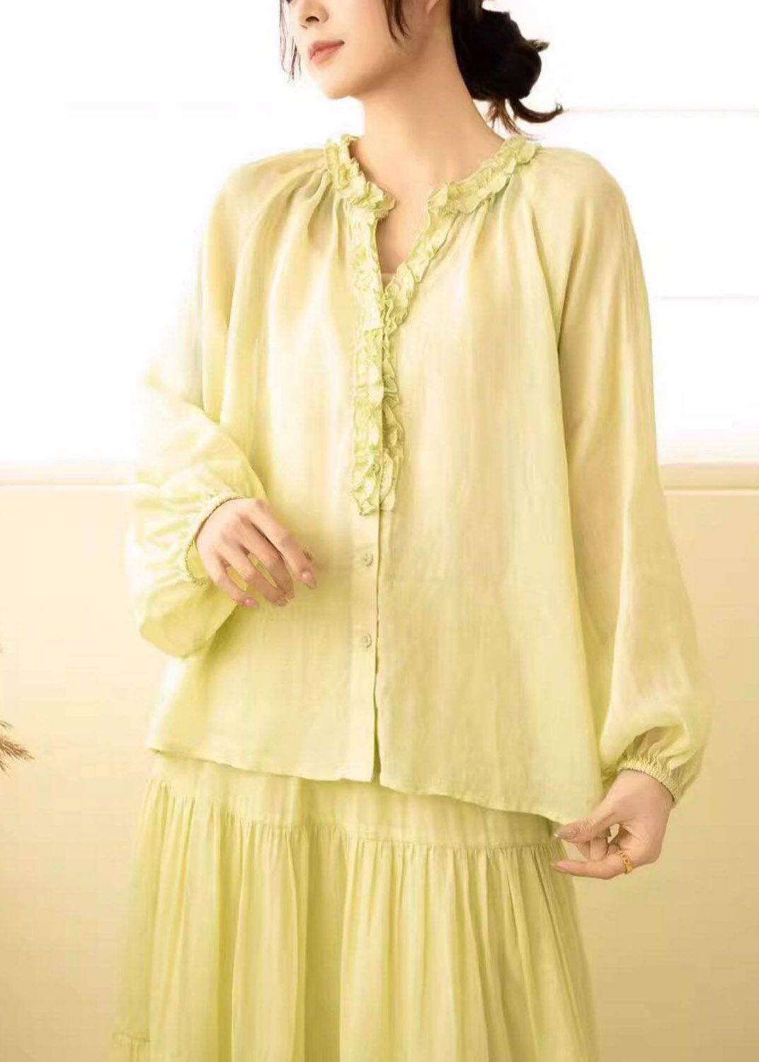 Modern White V Neck Patchwork Linen Shirt Fall
