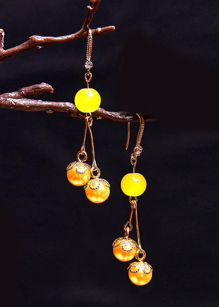 Modern Yellow Pearl Tassels Drop Earrings - Omychic