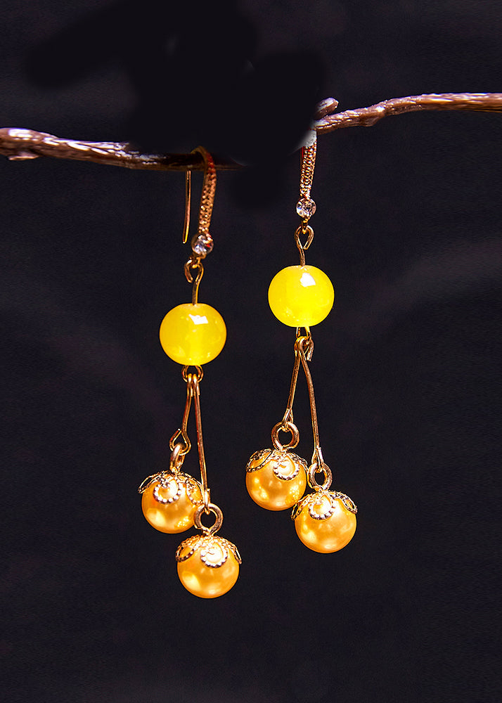 Modern Yellow Pearl Tassels Drop Earrings - Omychic