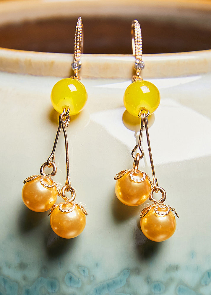 Modern Yellow Pearl Tassels Drop Earrings - Omychic