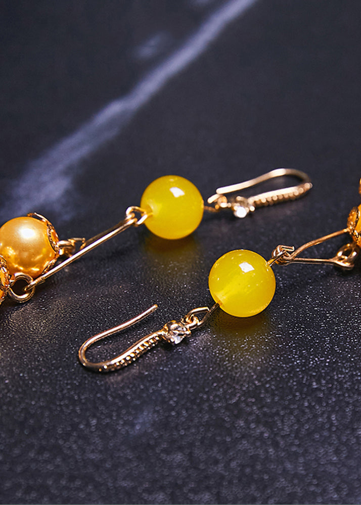 Modern Yellow Pearl Tassels Drop Earrings - Omychic