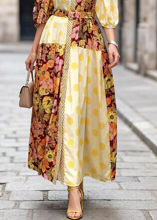 Modern Yellow Peter Pan Collar Print Cotton Dresses Summer