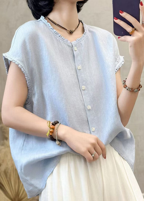 Modern Yellow Ruffled Oversized Linen Tank Tops Summer