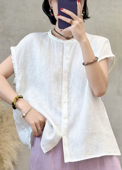 Modern Yellow Ruffled Oversized Linen Tank Tops Summer