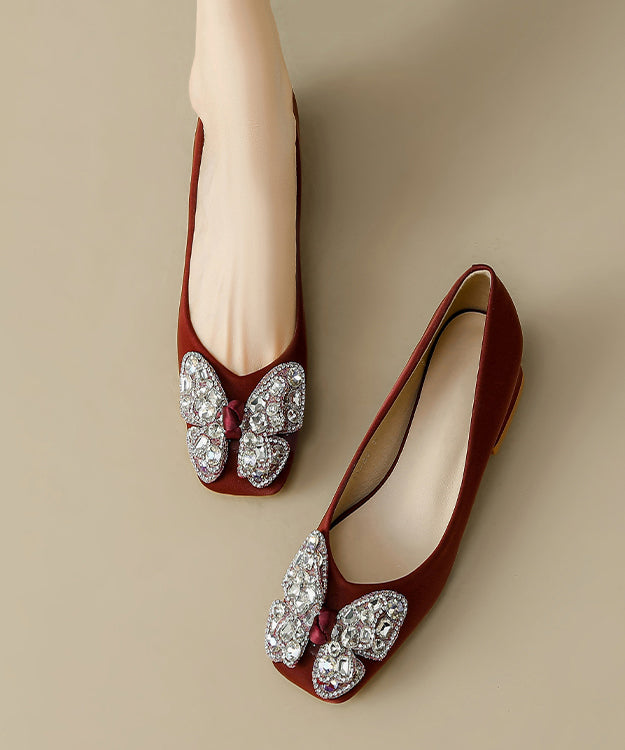 Mulberry Bow Zircon Splicing Satin Chunky High Heels