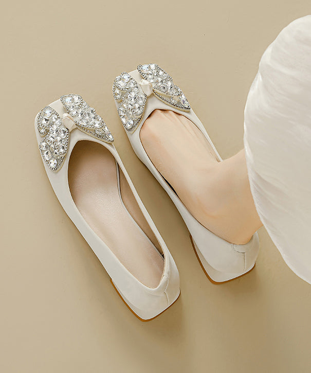 Mulberry Bow Zircon Splicing Satin Chunky High Heels