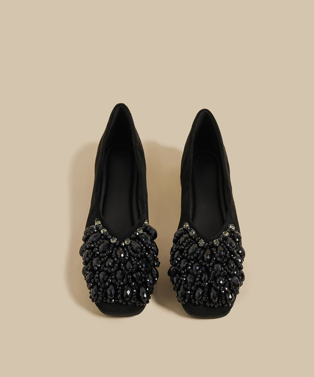 Mulberry Crystal Zircon Suede Splicing Flat Shoes Square Toe