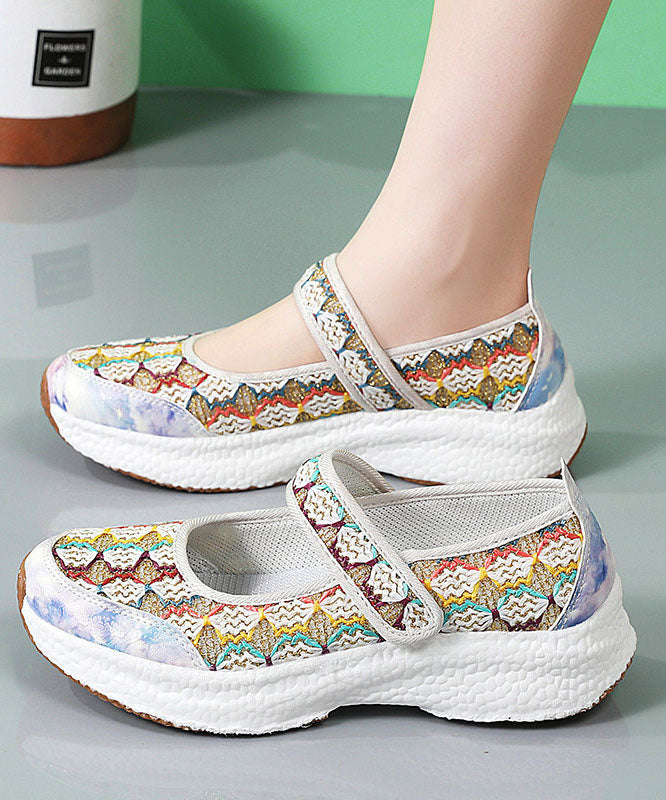 Multicolor Flats Platform Cotton Fabric Comfy Splicing Buckle Strap