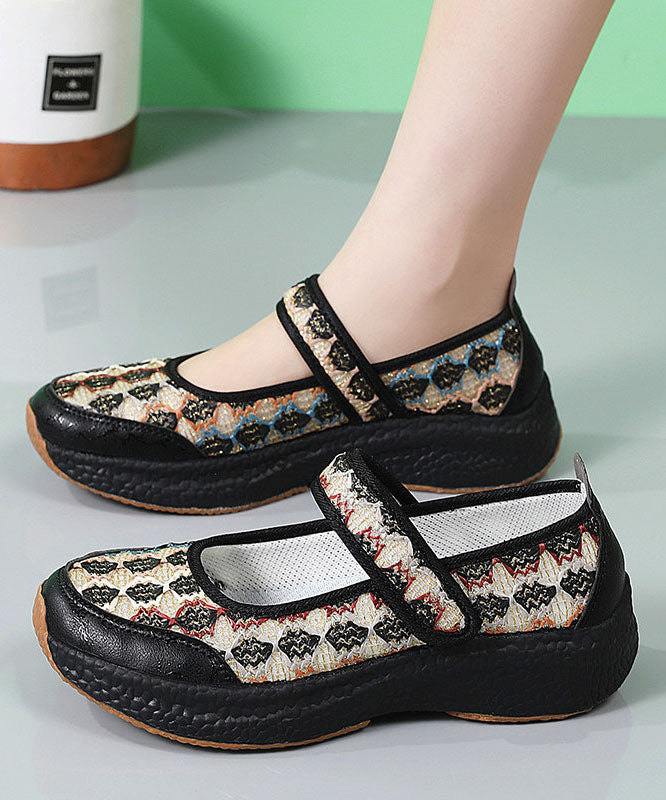 Multicolor Flats Platform Cotton Fabric Comfy Splicing Buckle Strap