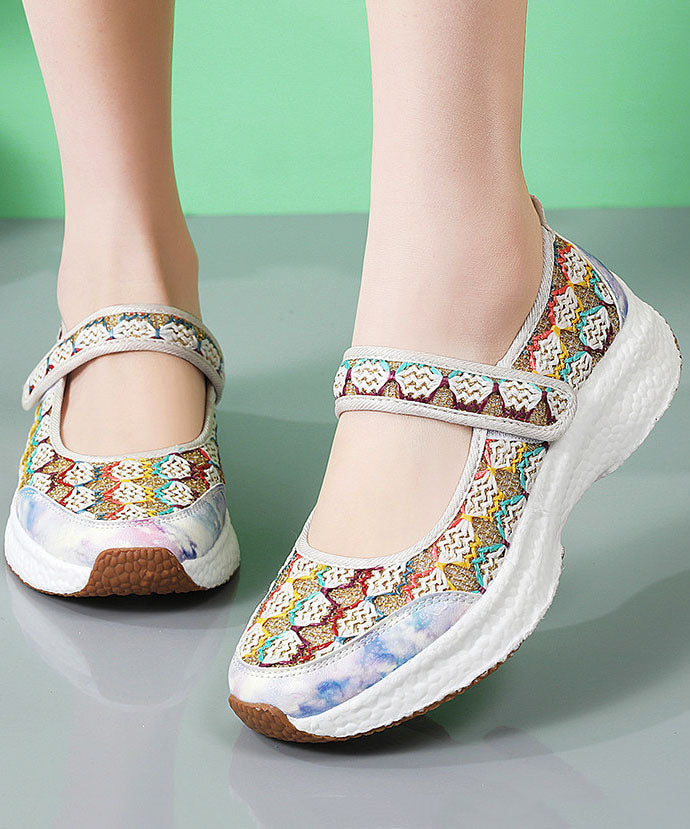 Multicolor Flats Platform Cotton Fabric Comfy Splicing Buckle Strap