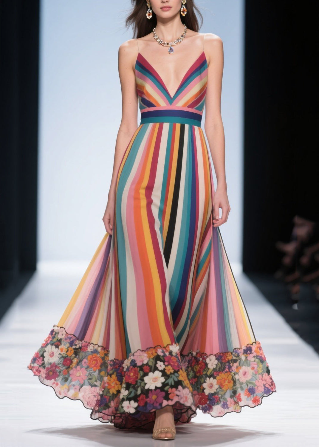 Multicolour Striped Chiffon Beach Dress Exra Large Hem Summer