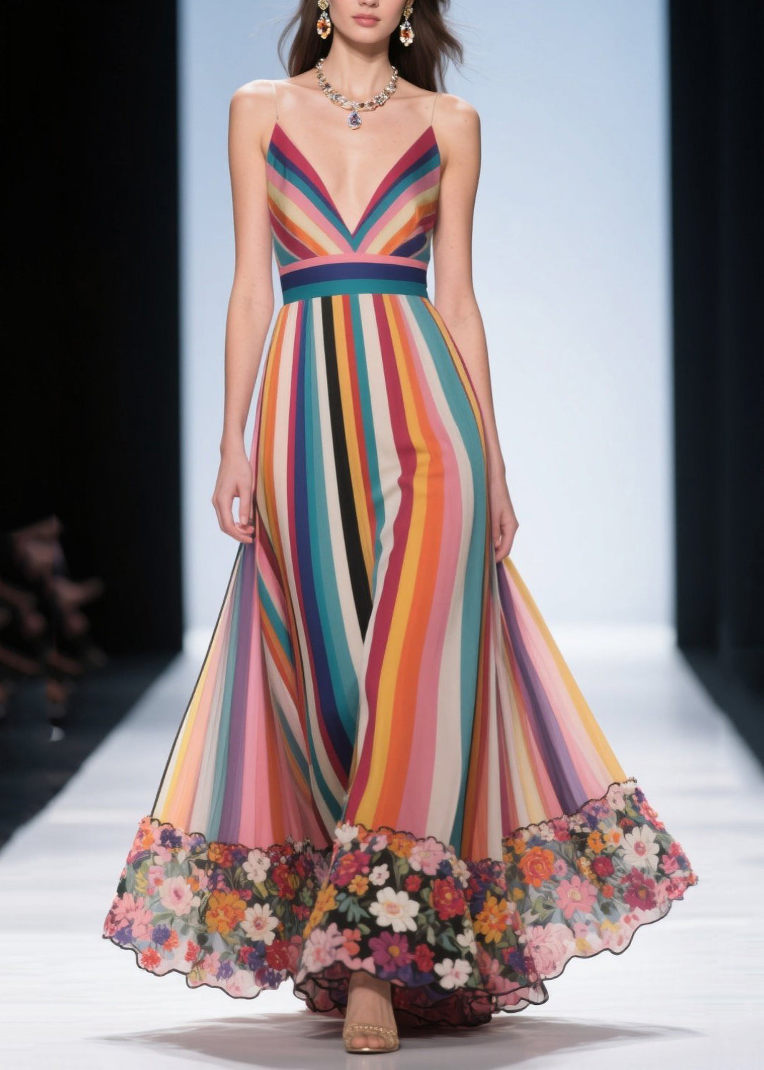 Multicolour Striped Chiffon Beach Dress Exra Large Hem Summer