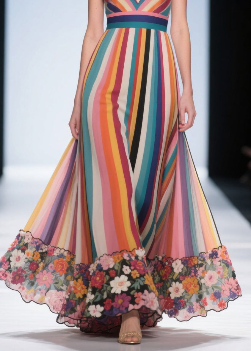 Multicolour Striped Chiffon Beach Dress Exra Large Hem Summer