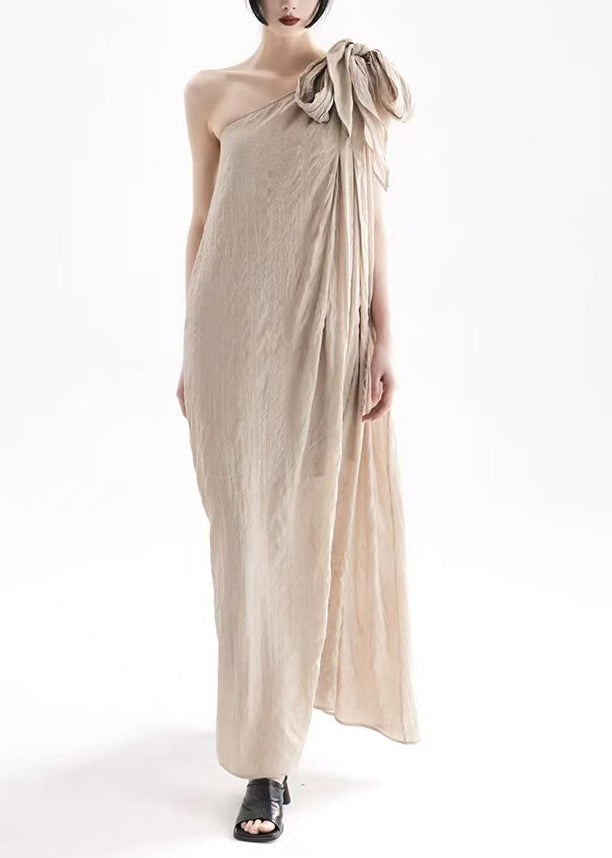 Natural Apricot One Shoulder Lace Up Long Dresses Summer