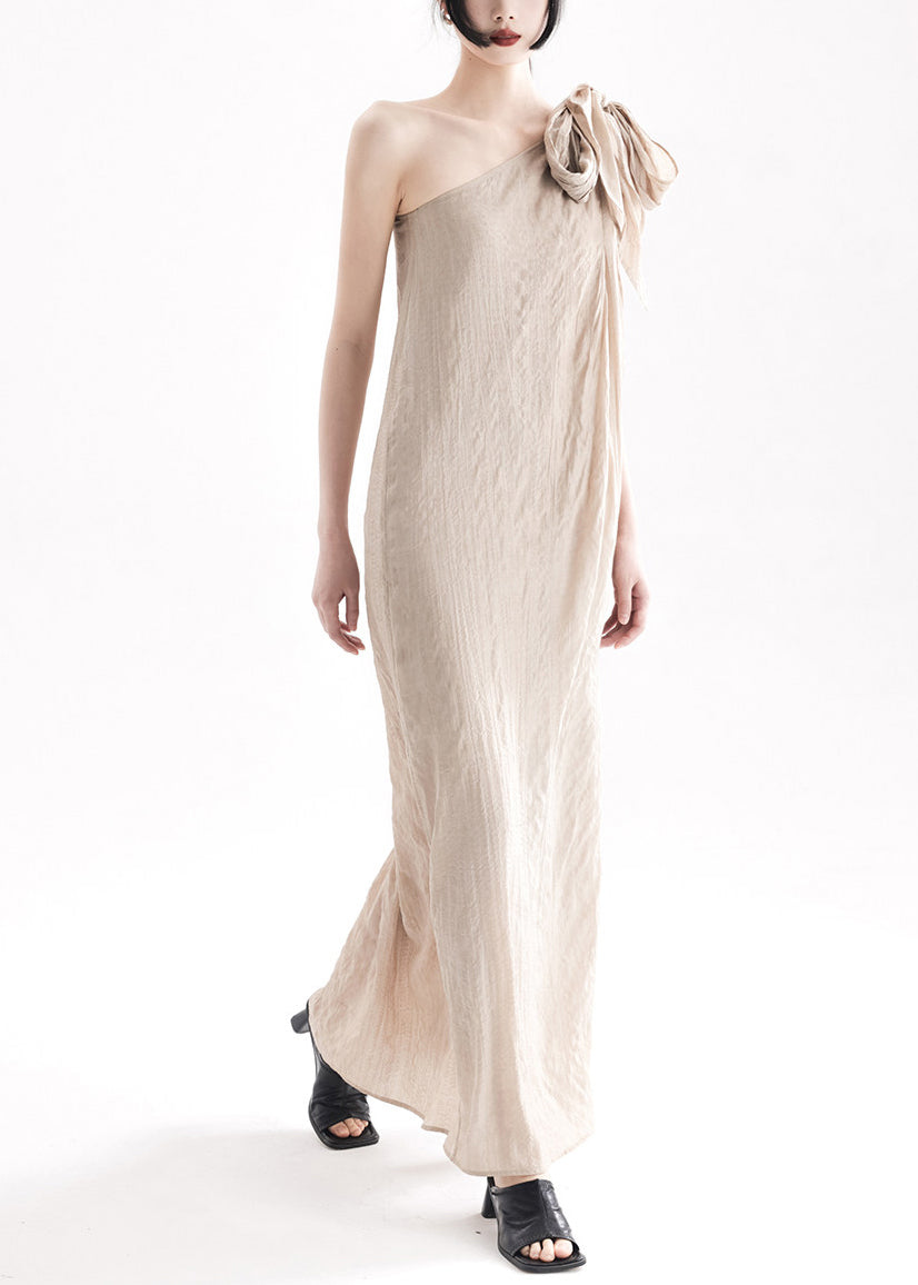 Natural Apricot One Shoulder Lace Up Long Dresses Summer