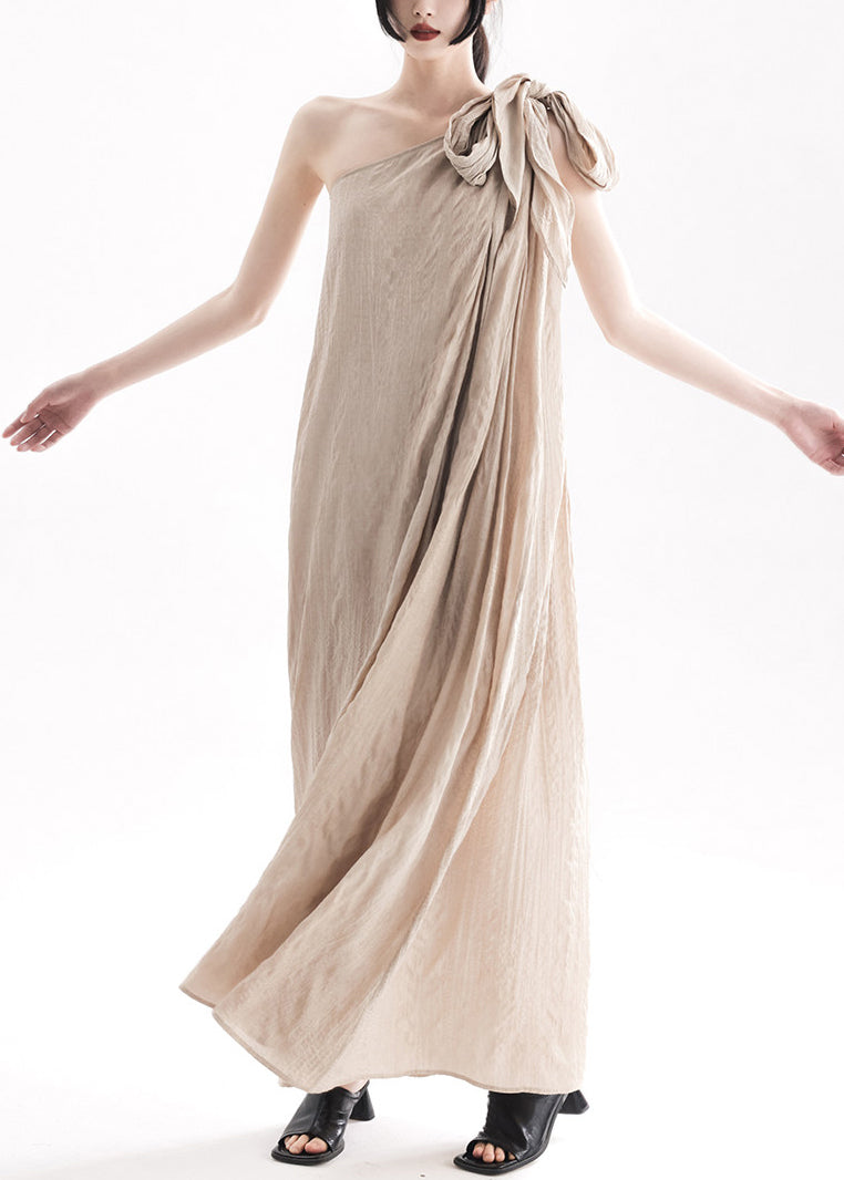 Natural Apricot One Shoulder Lace Up Long Dresses Summer