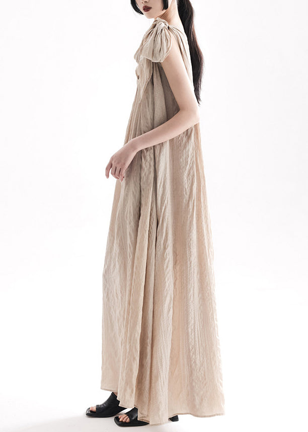 Natural Apricot One Shoulder Lace Up Long Dresses Summer