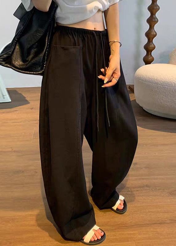 Natural Beige Pockets Solid Wide Leg Pants Summer