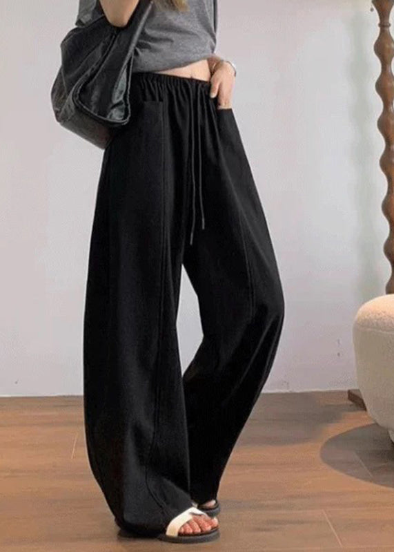 Natural Beige Pockets Solid Wide Leg Pants Summer