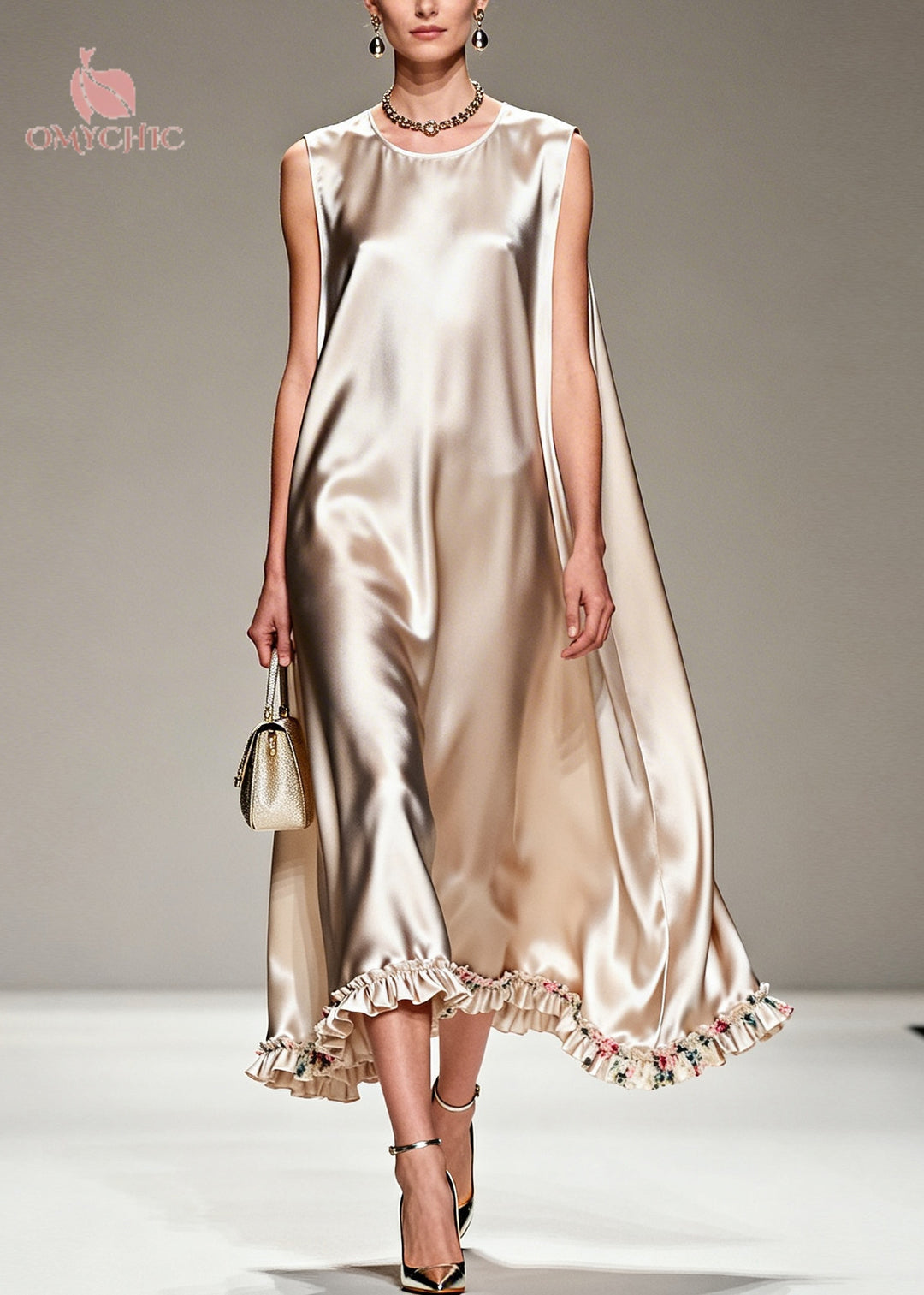 Natural Beige Ruffled Oversized Silk Robe Dresses Summer