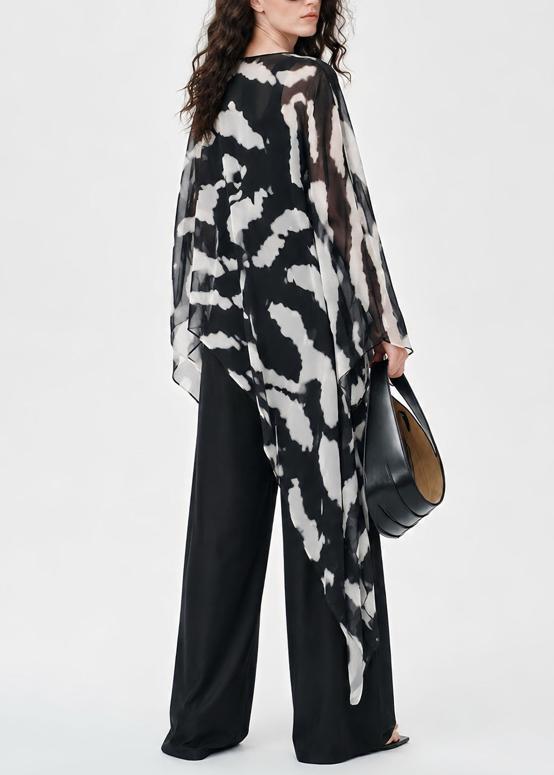 Natural Black Asymmetrical Tie Dye Chiffon Top Summer