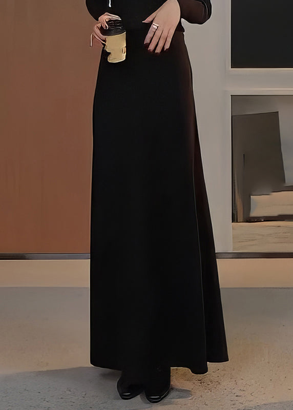 Natural Black Elastic Waist A Line Skirts Spring