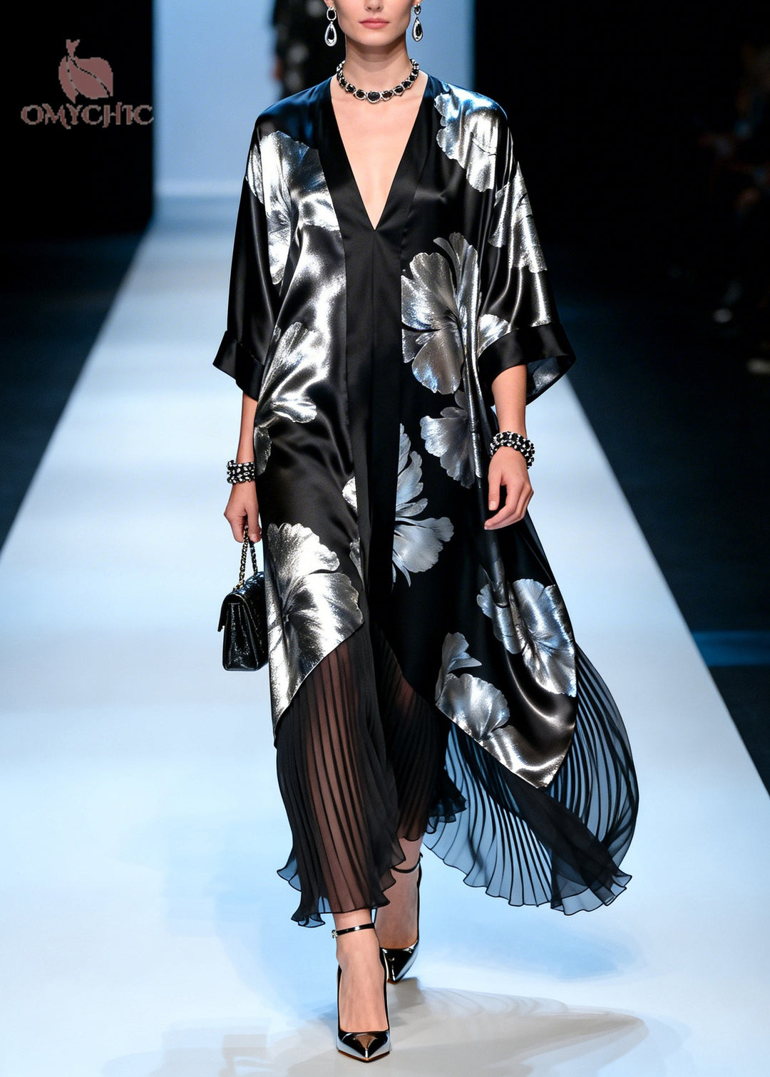 Natural Black Jacquard Patchwork Chiffon Maxi Dresses Summer