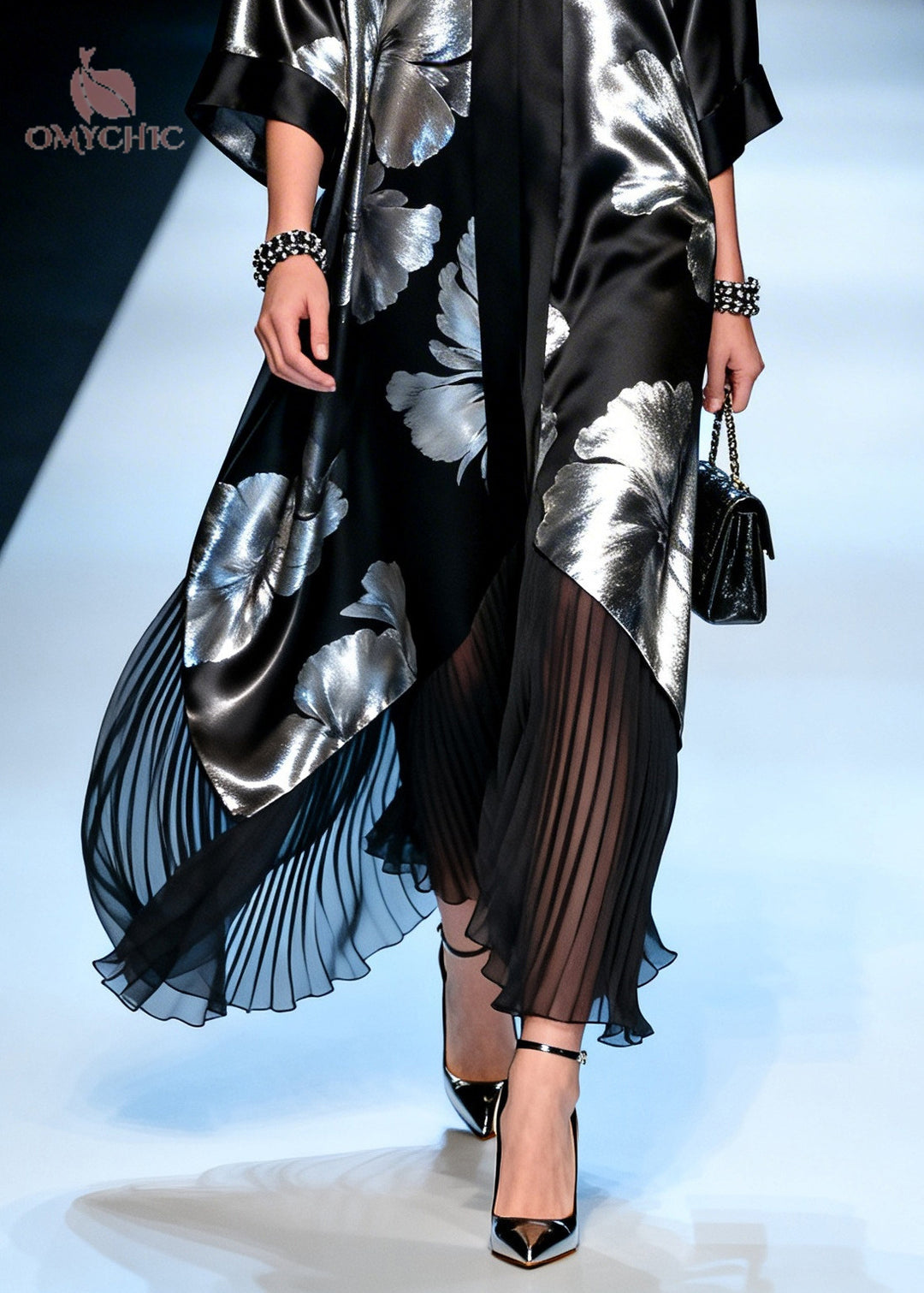 Natural Black Jacquard Patchwork Chiffon Maxi Dresses Summer