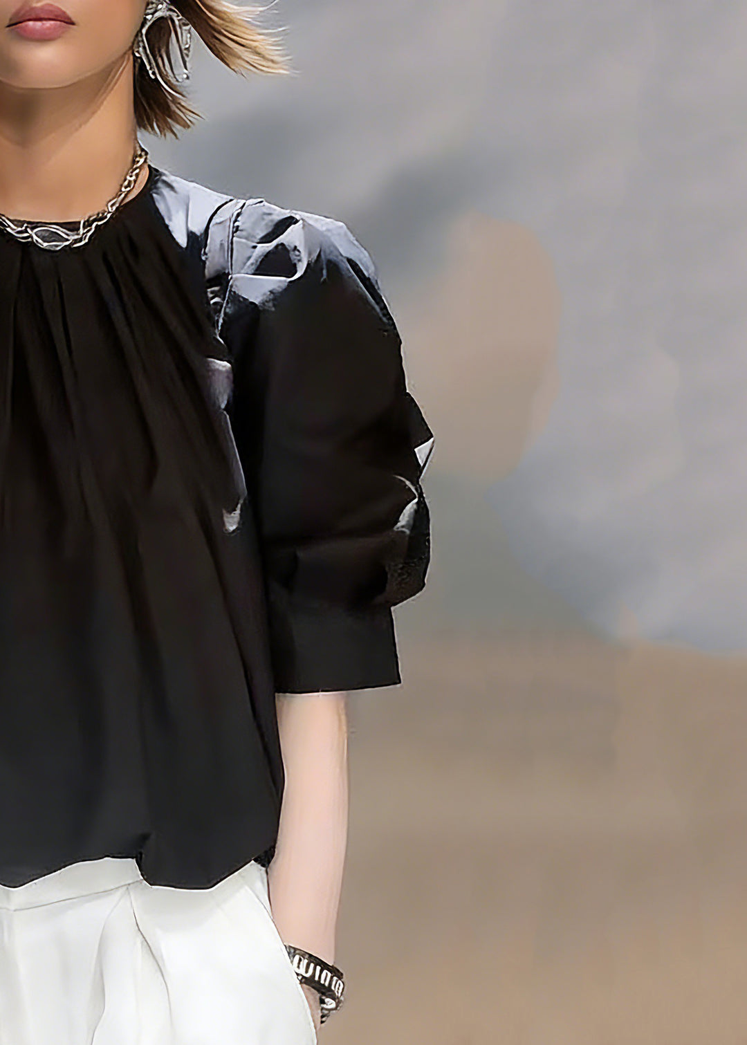 Natural Black O-Neck Patchwork Tops Summer