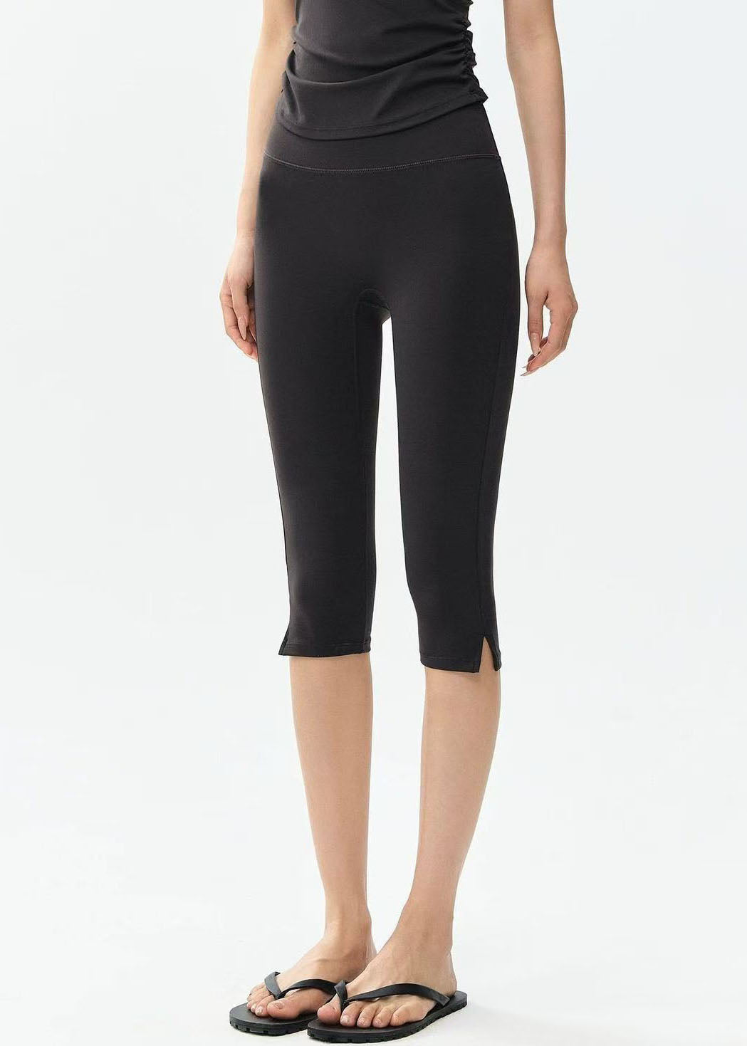 Natural Black Patchwork Elastic Waist Butt Scrunch Tennis Capri Leggings
