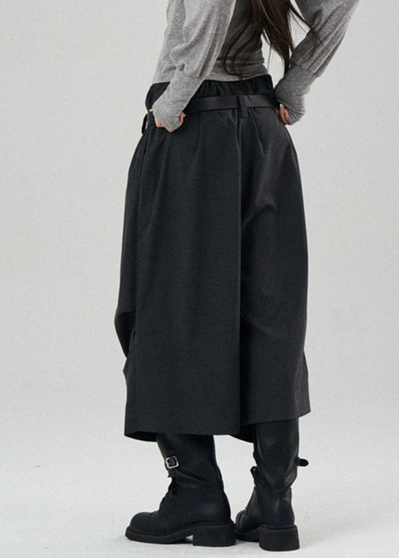 Natural Black Pockets Patchwork Wrinkled Crop Beam Pants Fall