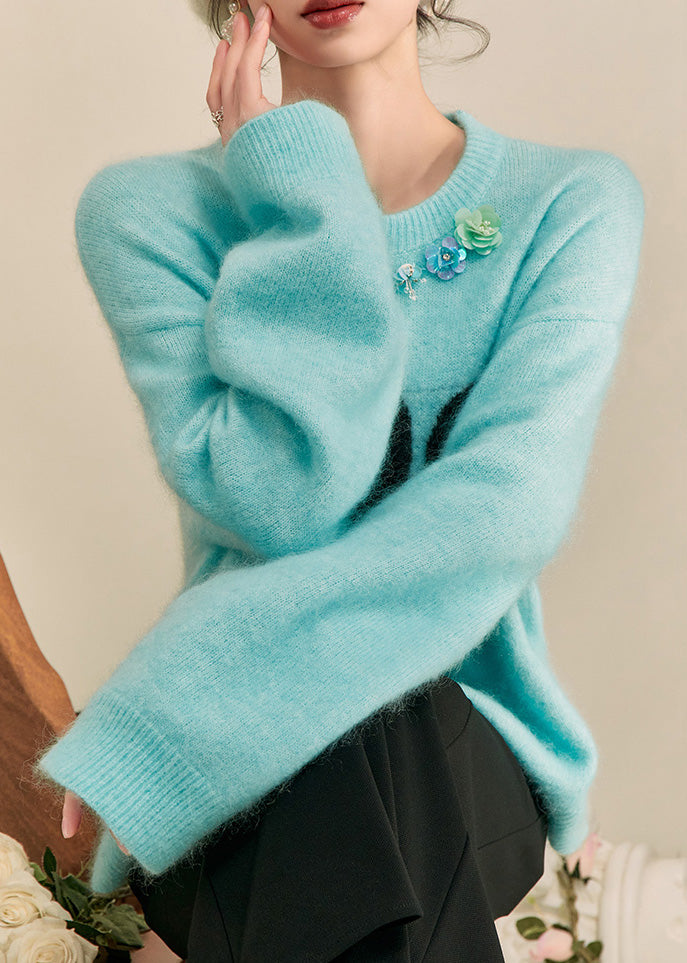 Natural Blue Print Cozy Cotton Knit Sweaters Fall