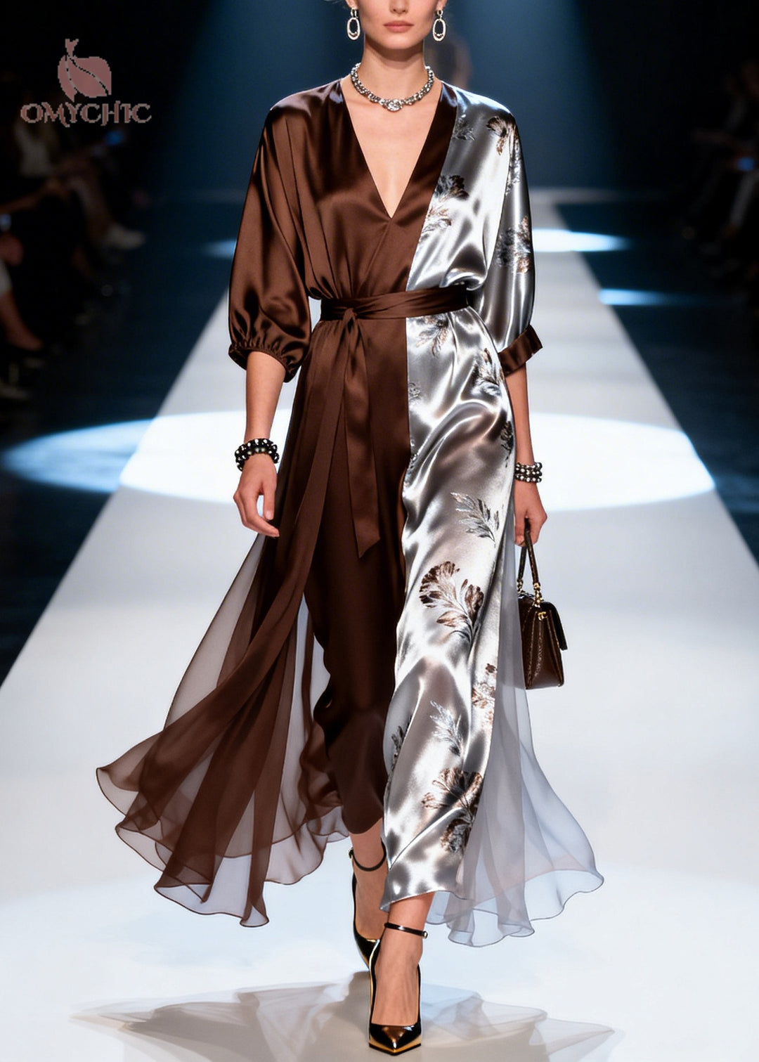 Natural Brown Asymmetrical Patchwork Chiffon Tunic Dresses Summer