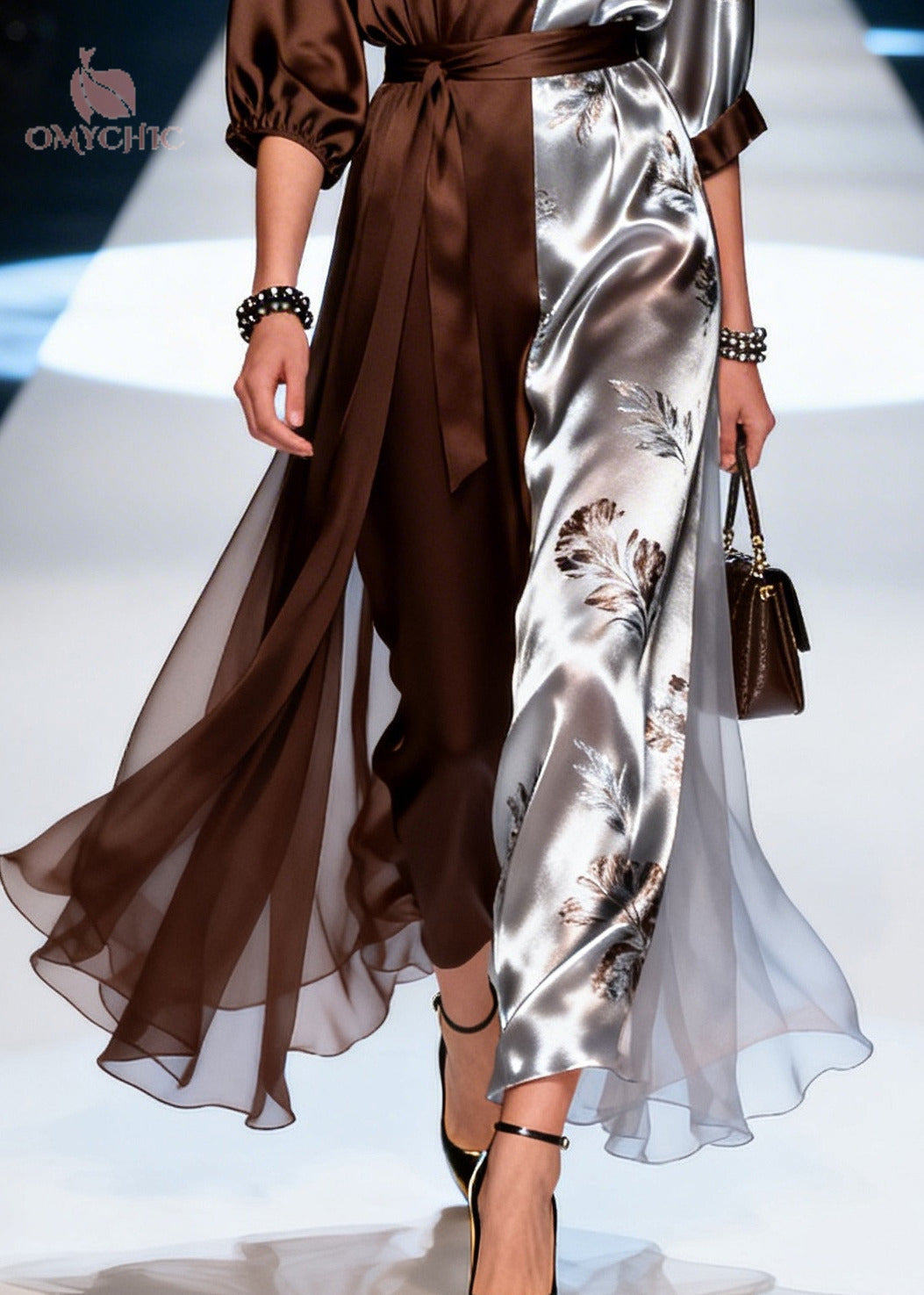 Natural Brown Asymmetrical Patchwork Chiffon Tunic Dresses Summer