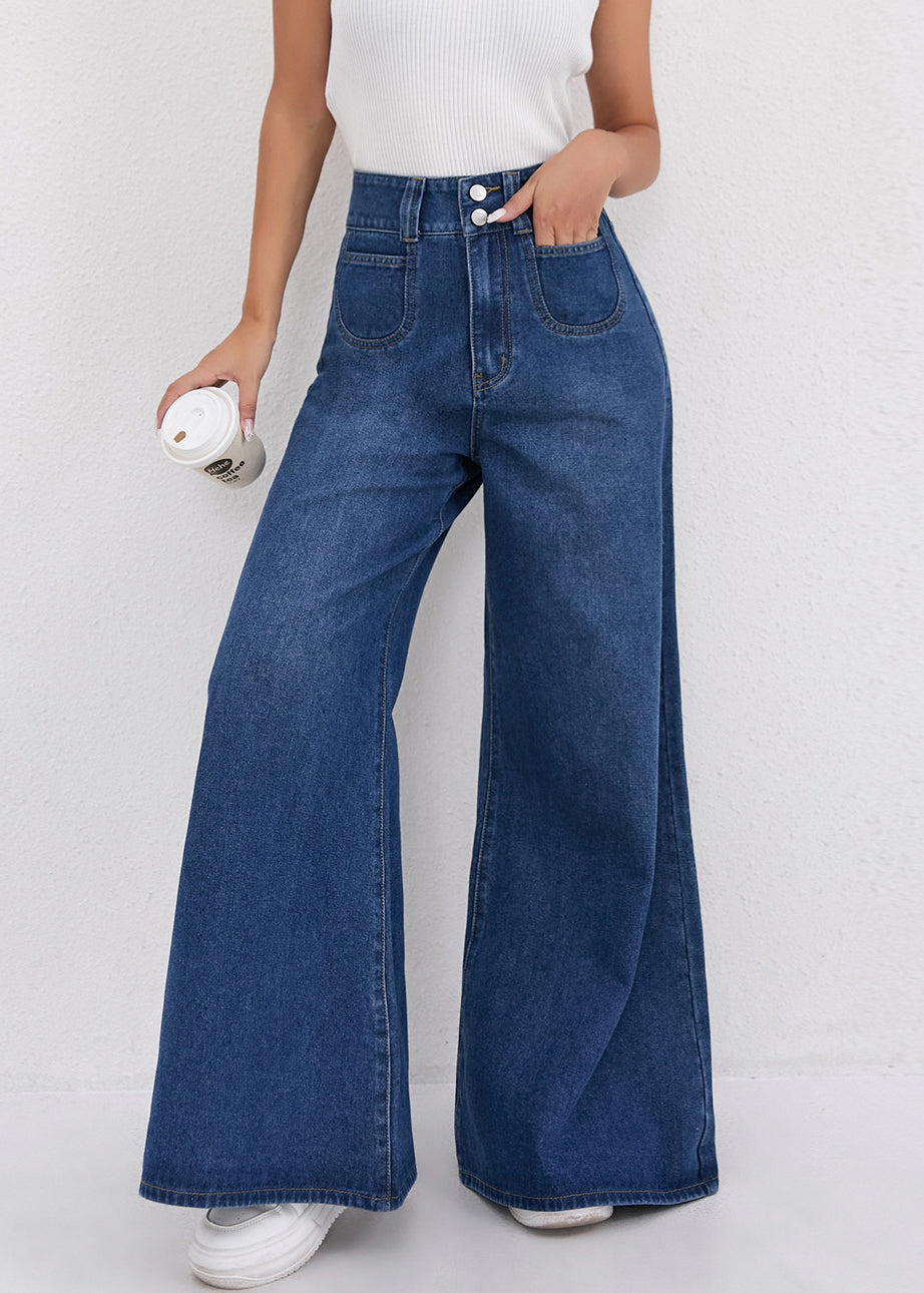 Natural Dark Blue High Waist Wide Leg Jeans Fall