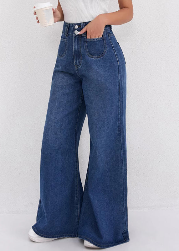 Natural Dark Blue High Waist Wide Leg Jeans Fall