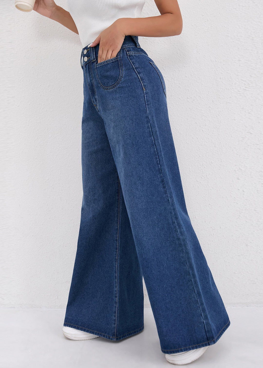 Natural Dark Blue High Waist Wide Leg Jeans Fall
