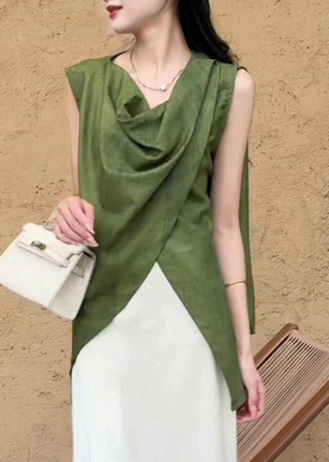 Natural Green Asymmetrical Solid Shirt Summer