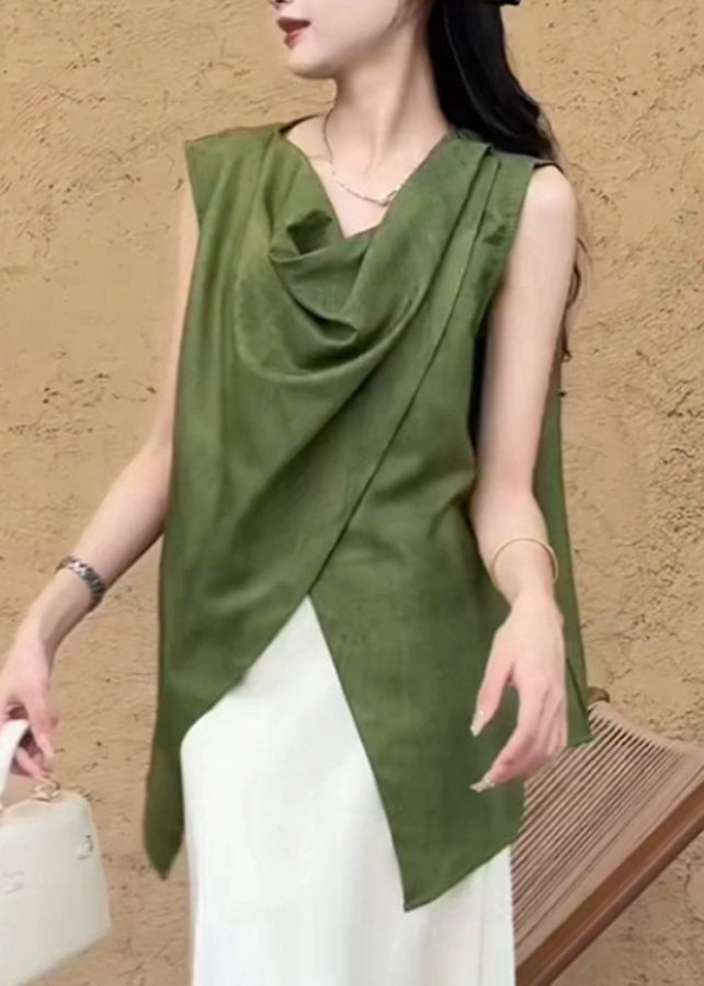Natural Green Asymmetrical Solid Shirt Summer