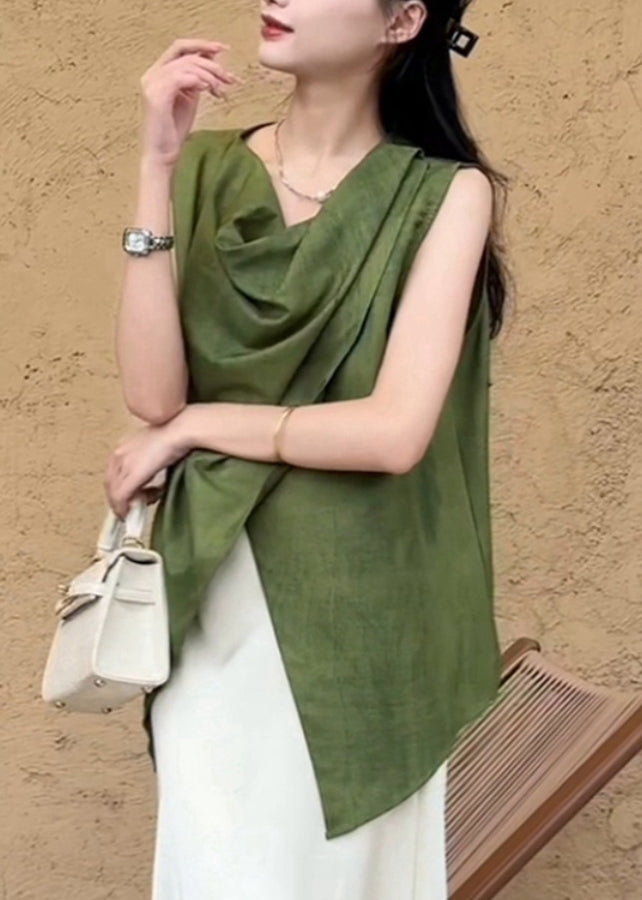 Natural Green Asymmetrical Solid Shirt Summer