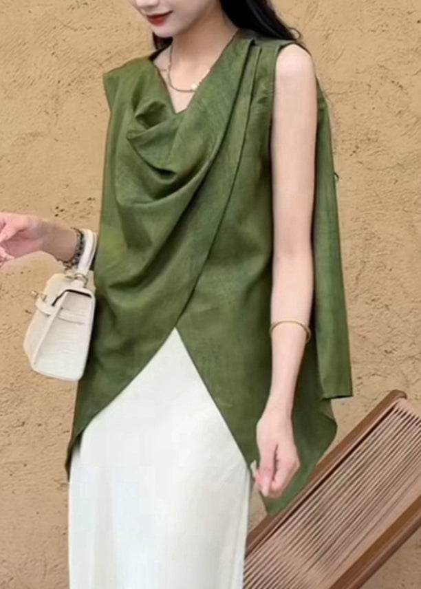 Natural Green Asymmetrical Solid Shirt Summer