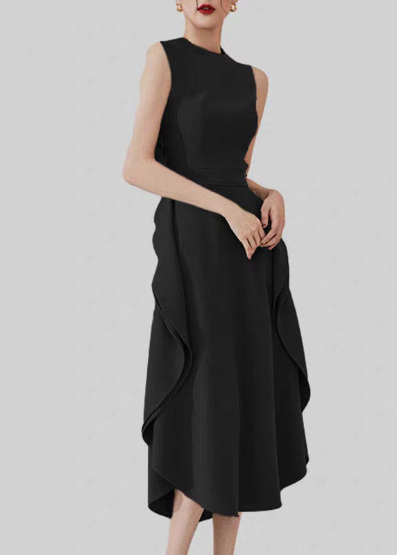 Natural Grey Green O-Neck Ruffled Patchwork Long Dresses Summer