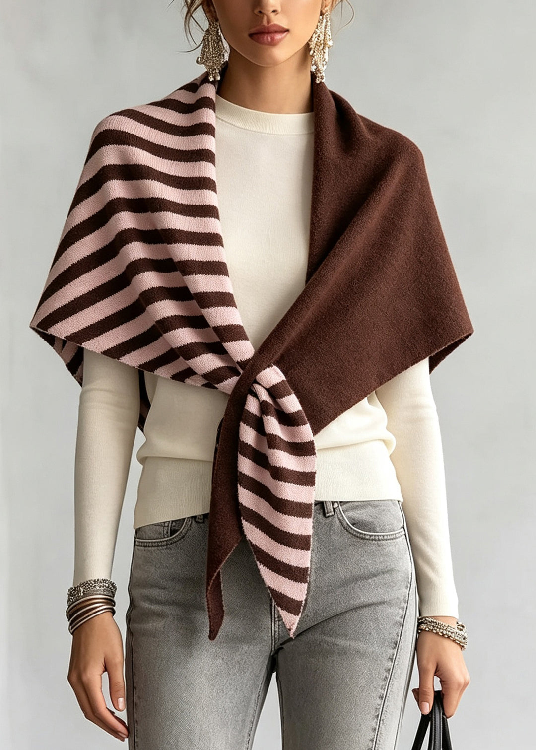 Natural Grey Striped Patchwork Wool Cape Fall